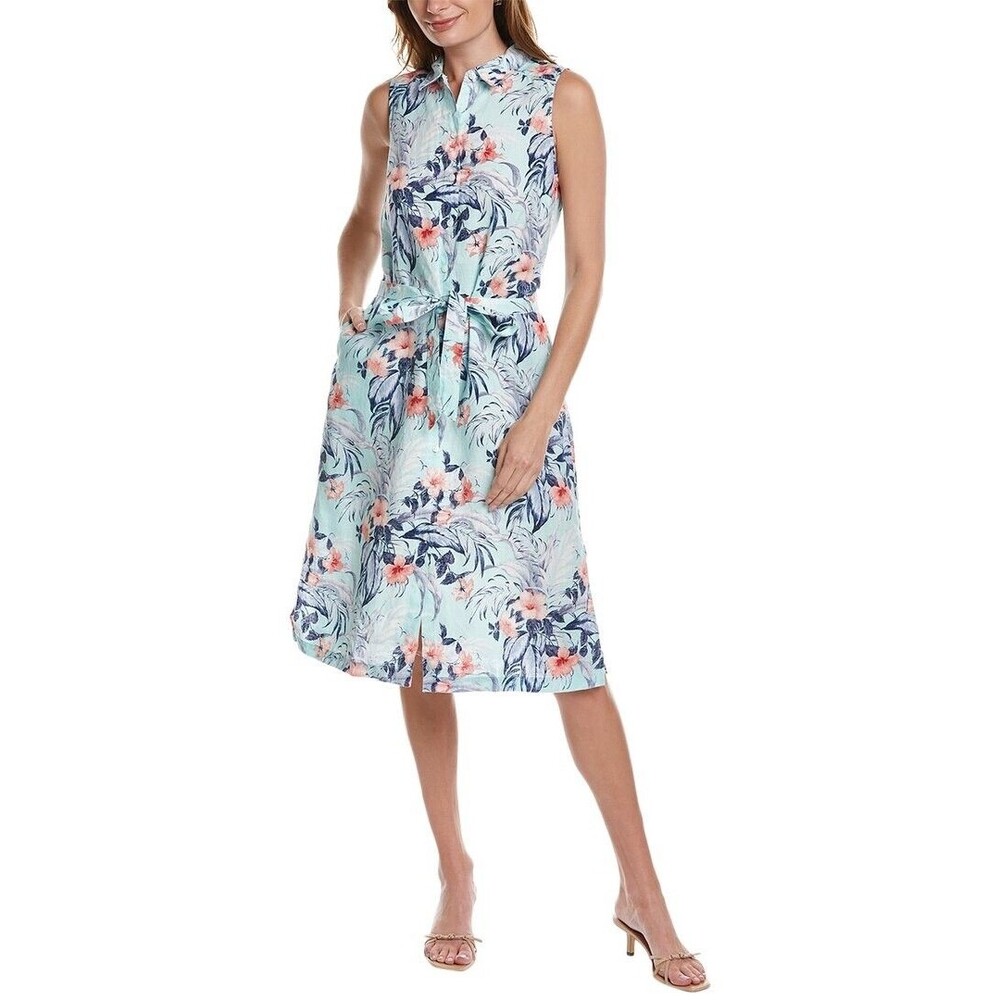 Tommy Bahama Light Aqua Floral Midi Shirt Dress